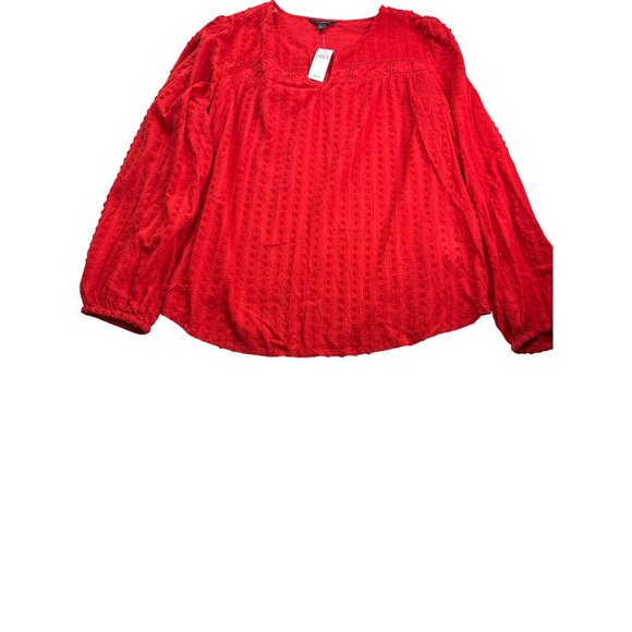 Banana Republic Factory Red Semi Sheer Swiss Dot Textured Long Sleeve Top L New - Picture 3 of 6